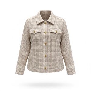 NWT J. McLaughlin Beige Tweed Blazer with Gold Buttons Size M